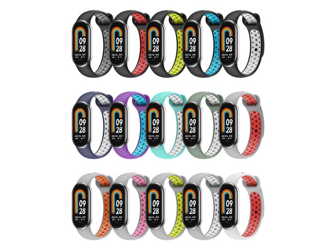 Dvojbarevný silikonový náramek Mi band 8/9/10 (Barva Bílo-Červená, Pro Přístroj Xiaomi Mi Band 8/9/10)
