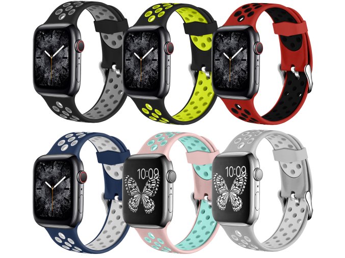 Perforovaný řemínek s přezkou pro Apple Watch 42/44/45/46/49mm (Barevná varianta Šedo-Bílý)