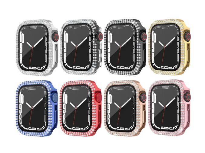Ochranné dvojité kamínkové pouzdro se sklíčkem pro Apple Watch 41mm (Barva Stříbrný)