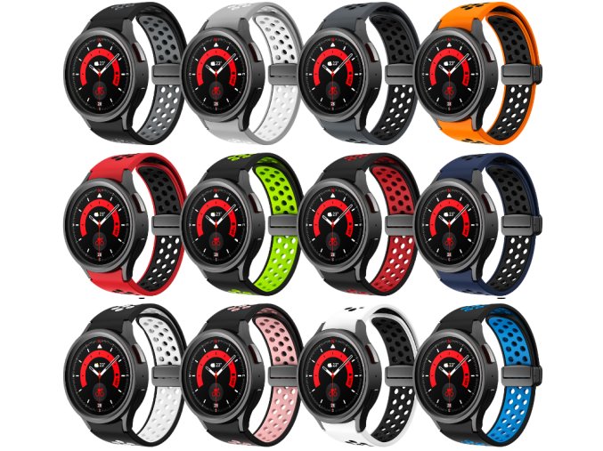 Perforovaný magnetický řemínek pro Samsung Watch 4/5/6 (Barva Černo-bílý s černou přezkou)