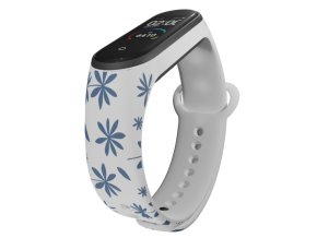 Náhradní náramek Mi band 3/4/5/6/7 Šedomodré lístky (Barevná varianta Bílá, Pro Přístroj Xiaomi Mi Band 7)