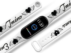 Náhradní náramek Mi band 3/4/5/6/7 na přání: Okřídlené srdce + Jméno (Barva Vícebarevná, Pro Přístroj Xiaomi Mi Band 7)