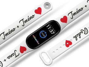 Náhradní náramek Mi band 3/4/5/6/7 na přání Srdce + Dvě jména + Srdce (Barva Vícebarevná, Pro Přístroj Xiaomi Mi Band 7)