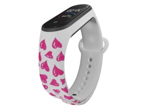Náhradní náramek Mi band 3/4/5/6/7 Růžová srdíčka (Barevná varianta Bílá, Pro Přístroj Xiaomi Mi Band 7)