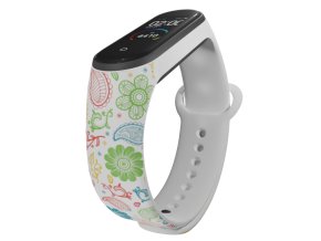 Náhradní náramek Mi band 3/4/5/6/7 Barevné květiny (Barevná varianta Bílá, Pro Přístroj Xiaomi Mi Band 7)