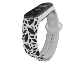 Náhradní náramek Mi band 3/4/5/6/7 Černé lístečky (Barva Vícebarevná, Pro Přístroj Xiaomi Mi Band 7)