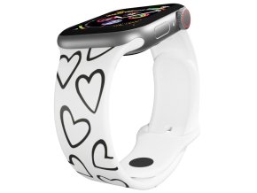 Apple watch řemínek Srdce černobílá (Rozměr 42/44/45/46/49mm, barva pásku bílá)