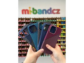 Vzorovaný carbonový kryt pro iPhone 14 PRO (Barevná varianta Tmavě Modrý)