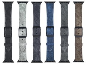 Koženkový řemínek pro Apple Watch 42/44/45/46/49mm (Barva Tmavěmodro-šedá)