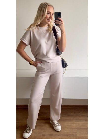 Starorůžový dámský komplet - jednoduchý pohodlný set na volný čas