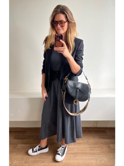 Maxi šaty na široká ramínka šedé - vzdušné dlouhé šaty v přírodním odstínu