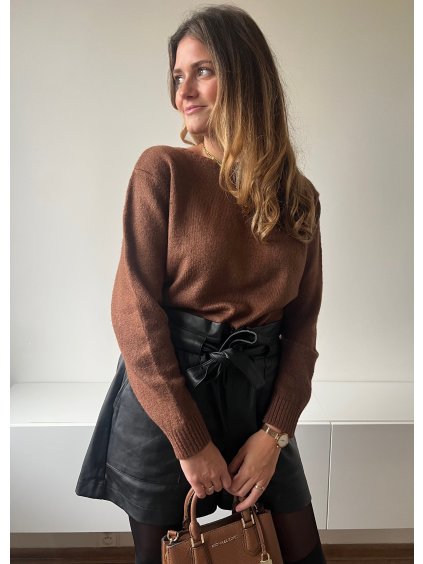 Hnědý pletený svetr - hebký svetr v teplem odstínu karamelu