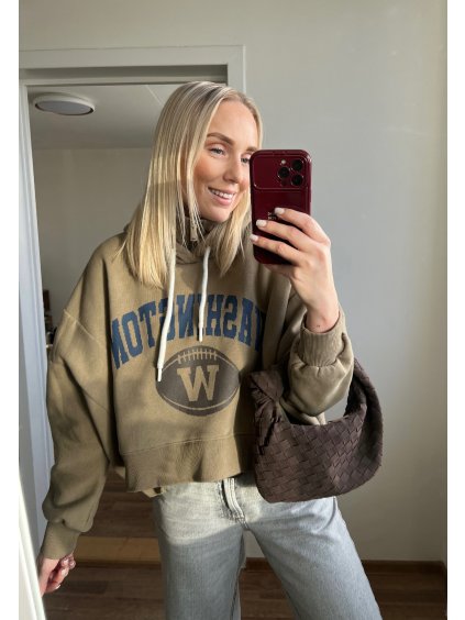 Oversized khaki mikina s potiskem - stylová mikina street stylu