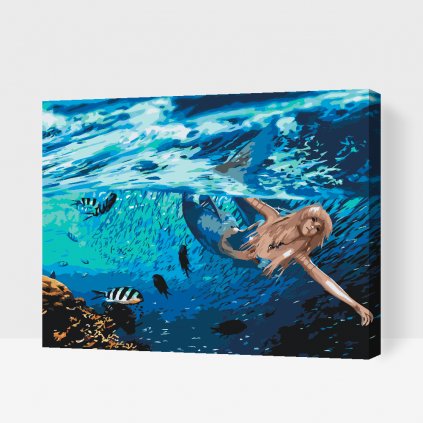 Malování podle čísel - Mořská panna plavající s rybami