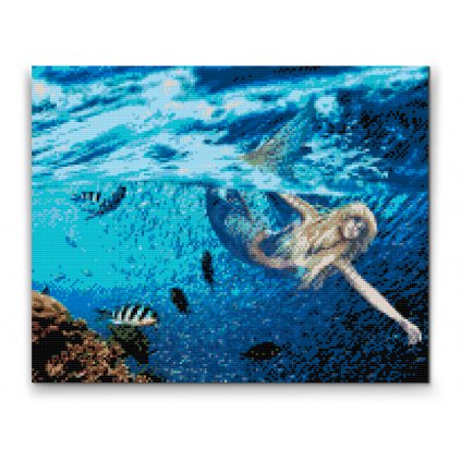 Diamantové malování - Mořská panna plavající s rybami