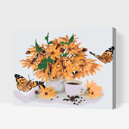 Malování podle čísel - Žlutá kytice a motýli