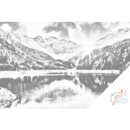 Tečkování - Švýcarské Alpy (Barva teček Červená, Rámování Na dřevěné desce, Velikost 40x60cm)