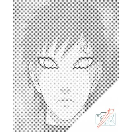 Tečkování - Gaara naruto (Barva teček Červená, Rámování Na dřevěné desce, Velikost 40x50cm)