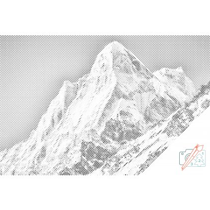 Tečkování - Zasněžené hory (Barva teček Červená, Rámování Na dřevěné desce, Velikost 40x60cm)