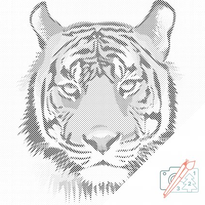 Tečkování - Hlava tigra (Barva teček Červená, Rámování Kulatý rám, Velikost 80x80cm)