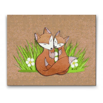 Diamantové malování - Liščí rodinka v trávě