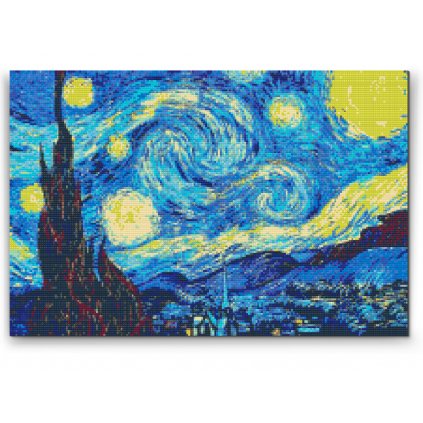 Diamantové malování - Vincent Van Gogh - Hvězdná noc (Rámování Bez rámu (pouze plátno), Velikost 40x60cm)