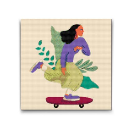 M2_Diamantové_malování_-_Ilustrace_-_Žena_na_skateboardu