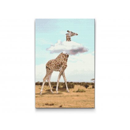 Diamantové malování - Žirafa s hlavou v oblacích
