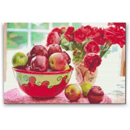 Diamantové malování - Jablka a květy