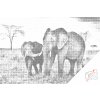 Tečkování - Sloní mládě s matkou (Barva teček Červená, Rámování Na dřevěné desce, Velikost 40x60cm)