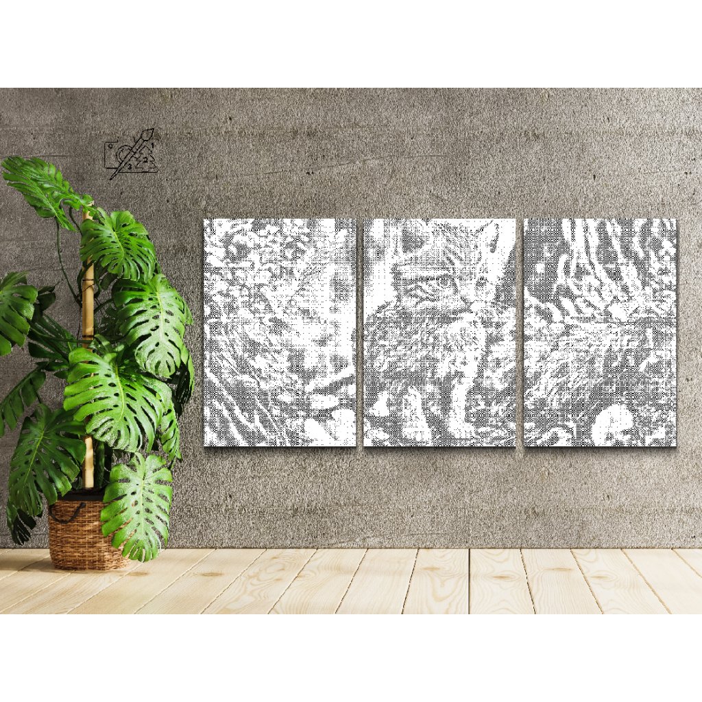 Bodkovanie - Číhajúce mačiatko v lese (sada 3ks)