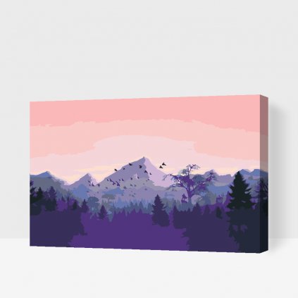 Maľovanie podľa čísiel - Hory pri západe slnka