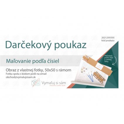 Vymalujsisam.sk - Darčekový poukaz na obraz z vlastnej fotky (Rám Bez rámu, iba zrolované plátno, Technológia Maľovanie podľa čísiel, Veľkosť 80x120cm)