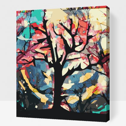 Malování podle čísel - Farebné pozadie za stromom