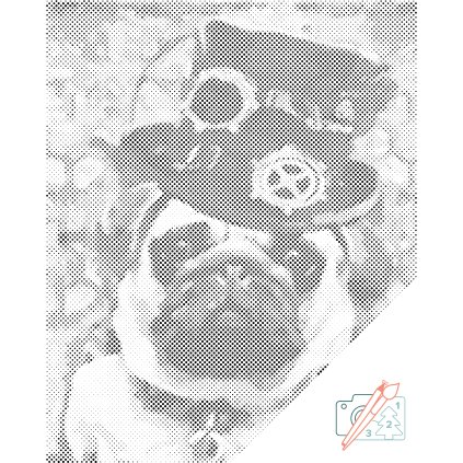 Bodkovanie - Mopslík s klobúkom