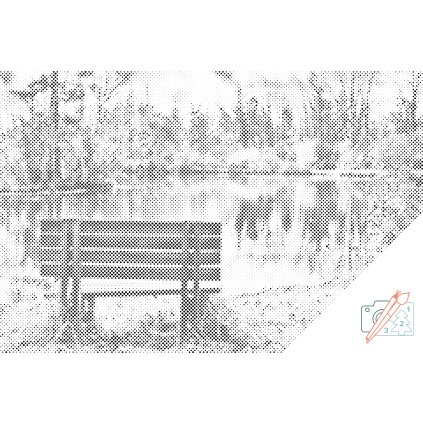 Bodkovanie - Lavička pri rybníku