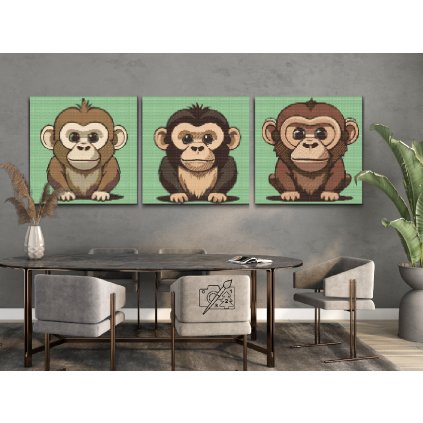 Diamantové malování - Opičky (sada 3 ks)