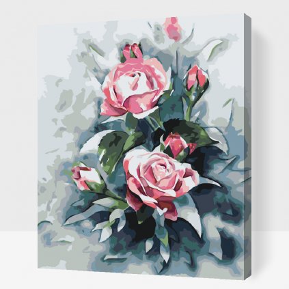 Maľovanie podľa čísiel - Kytica pastelovo ružových ruží