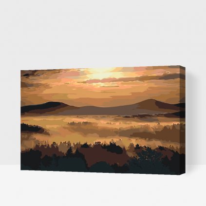 Maľovanie podľa čísiel - Východ slnka nad horami