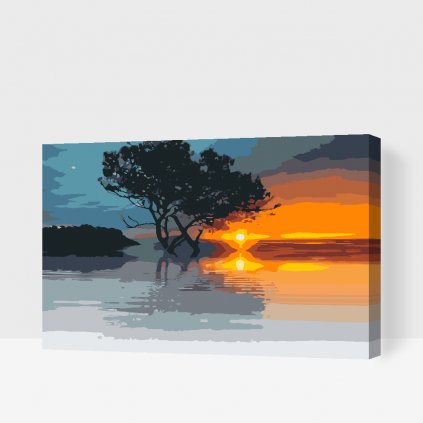Maľovanie podľa čísiel - Západ slnka u jazera