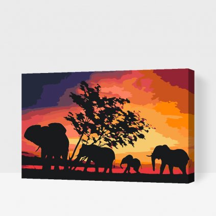 Maľovanie podľa čísiel - Slony na Savane