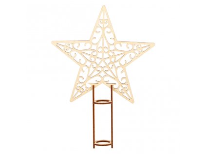 Dřevěná vyřezávaná špička na vánoční stromeček - hvězda