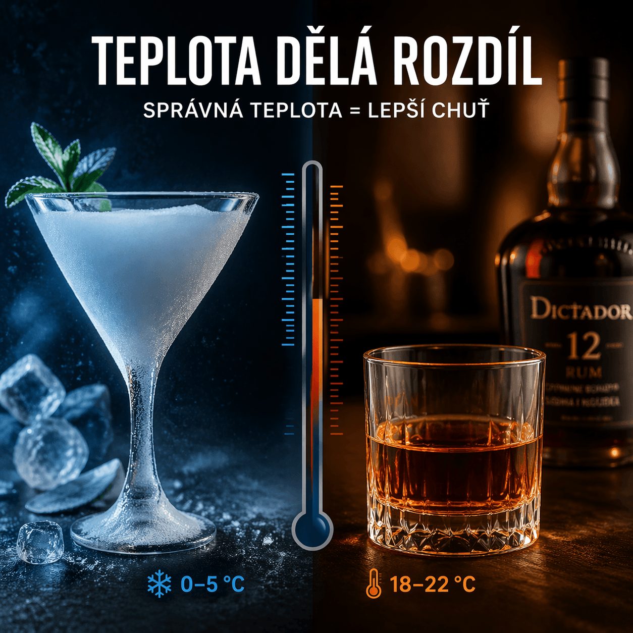 Jaká je ideální teplota alkoholu při podávání: whisky, rum, gin, vodka a likéry