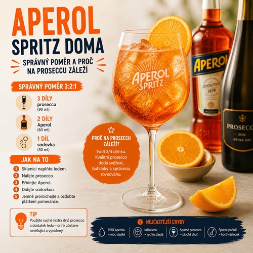 Aperol Spritz doma: správný poměr a proč na proseccu záleží