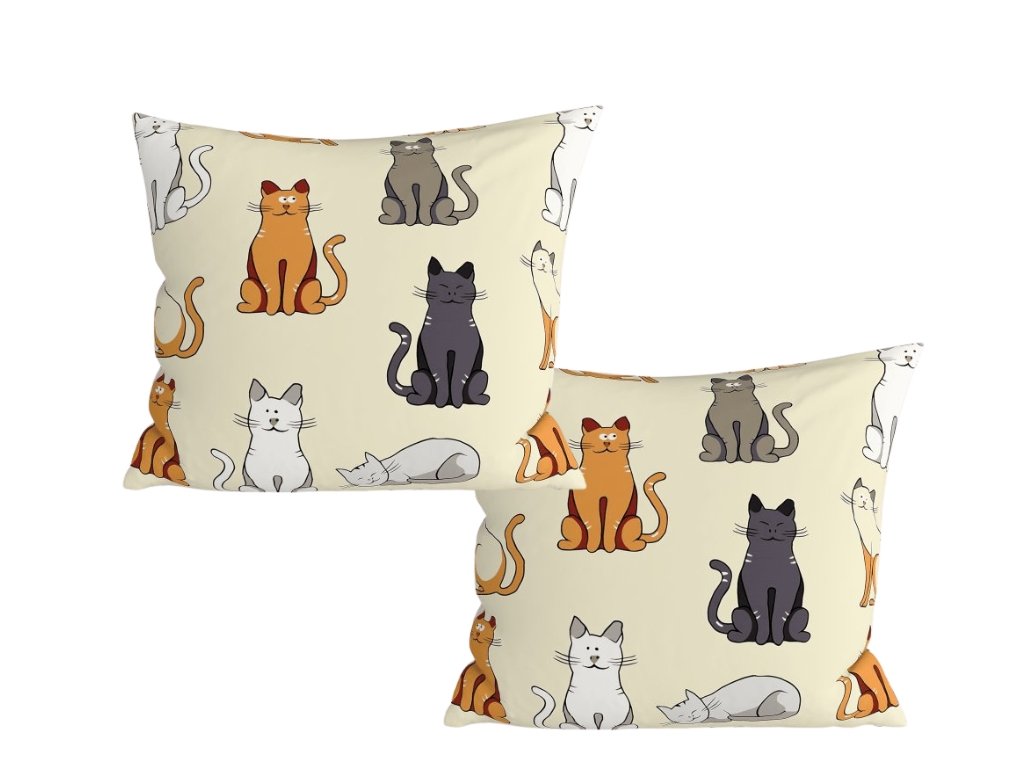 Sada 2 ks bavlněných povlaků COLORED CATS BLEND 45x45 cm, krémové