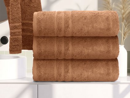 Luxusná osuška Comfort hnedá s bordúrou, 100% bavlna – rozmer 70 x 140 cm