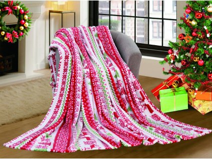 Bílá vánoční mikroplyšová deka CHRISTMAS JOY (Rozmer 160 x 200 cm)