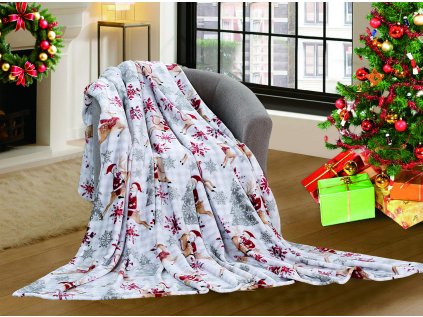 Bílá vánoční mikroplyšová deka NORTH POLE (Rozmer 160 x 200 cm)