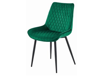 Tmavě zelená sametová židle VERDO s černými nohami – elegantní a moderní doplněk pro váš interiér.