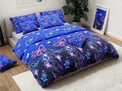 Luxusní bavlněné povlečení VIOLET BUTTERFLY tmavě modré